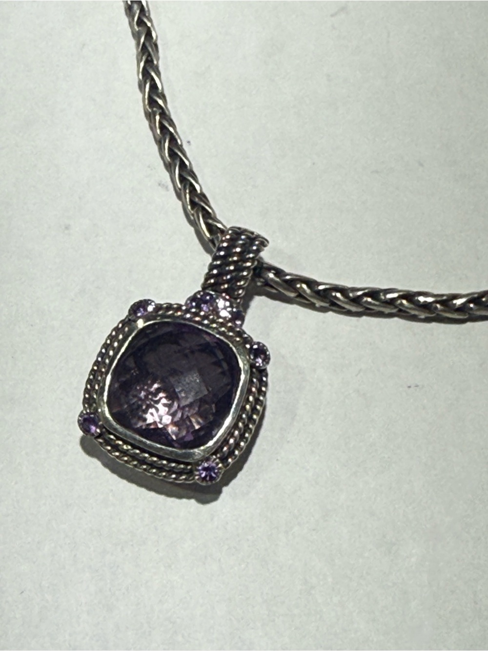 EFFY BALISSIMA BH 925 STERLING SILVER WHEAT CHAIN NECKLACE With Amethyst Pendant